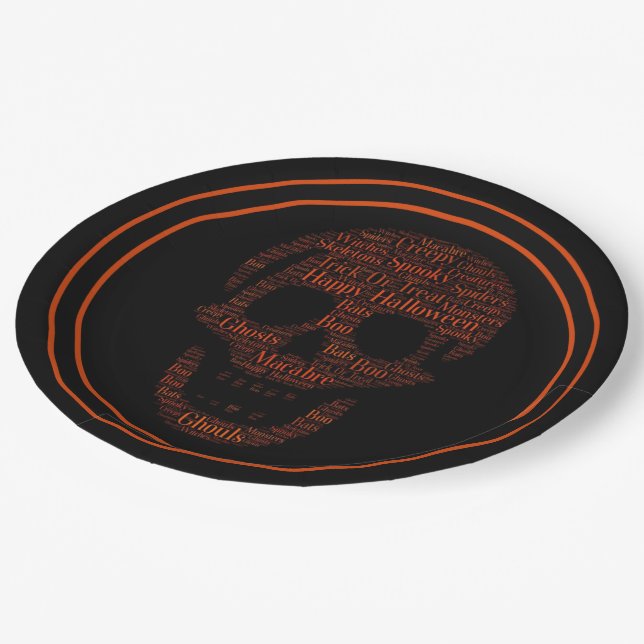 Plato De Papel Feliz Halloween Spooky Skull (Angular)