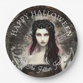 Plato De Papel Feliz Halloween Steampunk Gótico Ángel Caído