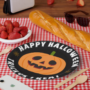 Plato De Papel Feliz Halloween Truco o Trato Negro