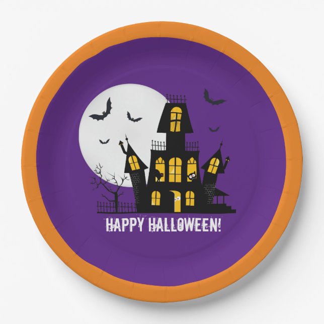 Plato De Papel Feliz Halloween Volando Bats Spooky Húngara (Anverso)