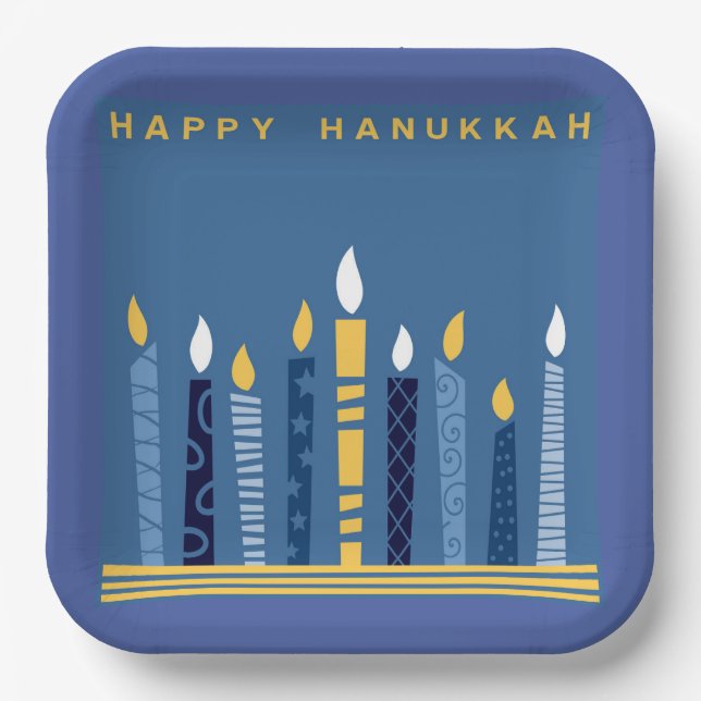 Plato De Papel Feliz Hanukkah (Anverso)