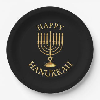 Plato De Papel Feliz Hanukkah
