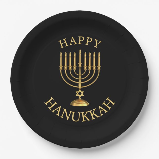 Plato De Papel Feliz Hanukkah (Anverso)