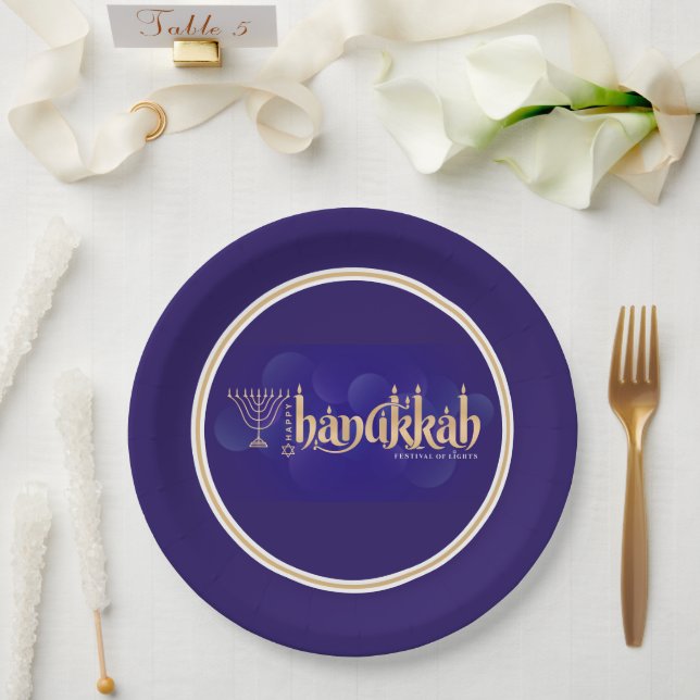 Plato De Papel Feliz Hanukkah (Boda)
