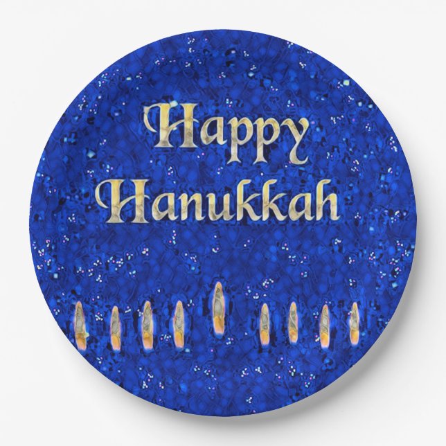 Plato De Papel Feliz Hanukkah (Anverso)