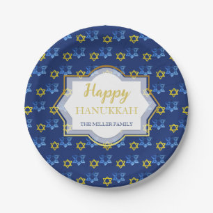 Plato De Papel Feliz Hanukkah Acuarela Estrellas de David