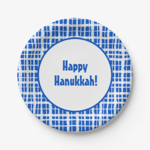 Plato De Papel ¡Feliz Hanukkah! Azul y blanco trenzado