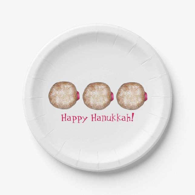 Plato De Papel Feliz Hanukkah Chanukah Jelly Donut Doughnut (Anverso)