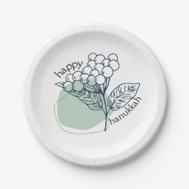 Plato De Papel Feliz Hanukkah (con Berries Drwn)