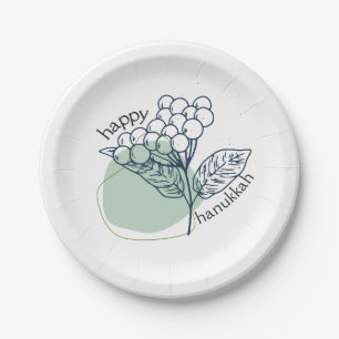 Plato De Papel Feliz Hanukkah (con Berries Drwn)