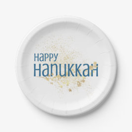 Plato De Papel Feliz Hanukkah (con oliage de oro)