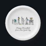 Plato De Papel Feliz Hanukkah desde Nueva York, NYC Chanukah<br><div class="desc">El Design presenta un original ilustracion con lápiz y tinta de varios monumentos de la ciudad de Nueva York, incluyendo la Estatua de la Libertad, el Arco de Washington Square y el Puente de Brooklyn, "vestido" para la temporada de fiestas. Ideal para celebrar Hanukkah y las fiestas judías. Este diseño...</div>