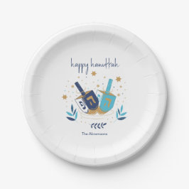Plato De Papel Feliz Hanukkah Floral Dreidel