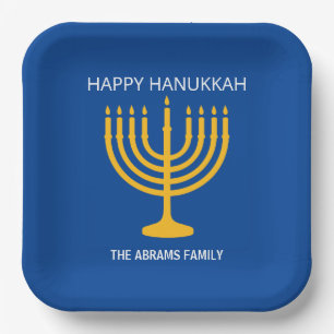 Plato De Papel Feliz Hanukkah Menorah