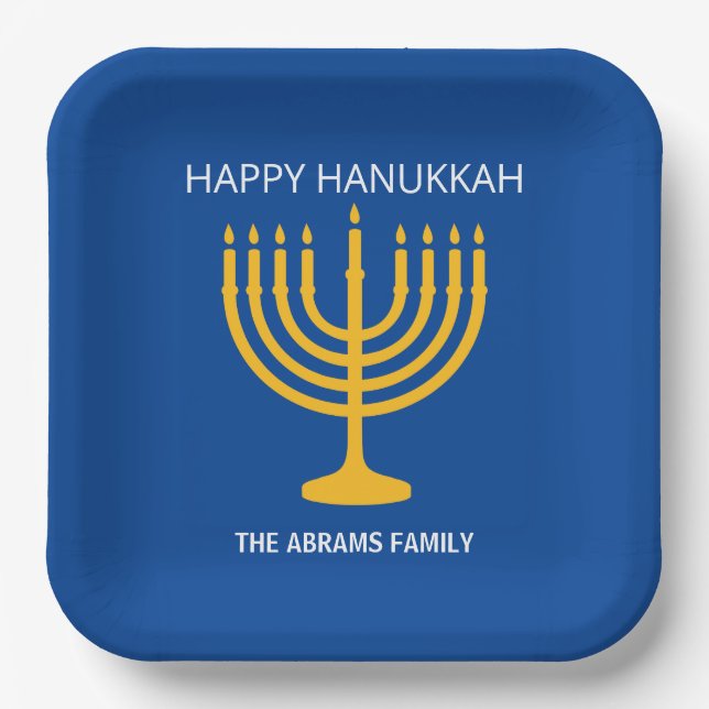 Plato De Papel Feliz Hanukkah Menorah (Anverso)