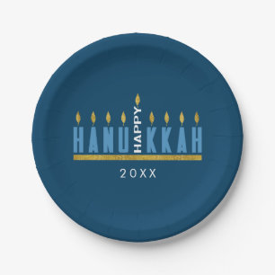 Plato De Papel Feliz Hanukkah Menorah Personalizado