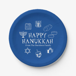 Plato De Papel Feliz Hanukkah nombre de familia de personalizados