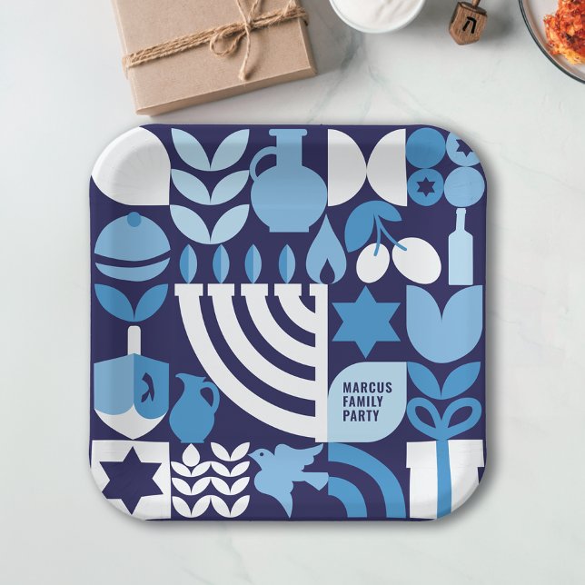 Plato De Papel Feliz Hanukkah Personalizado Menorah y Estrellas M (Subido por el creador)