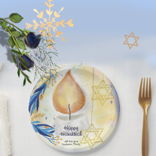 Plato De Papel Feliz Hanukkah saludo a la luz de las velas