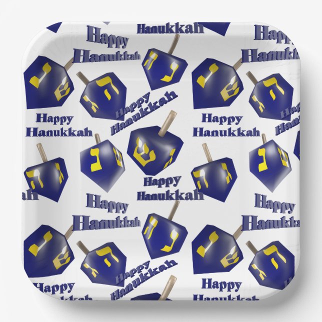 Plato De Papel Feliz Hanukkah Spinning Dreidel (Anverso)