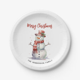 Plato De Papel Feliz hombre de nieve Feliz Personalizado navideño