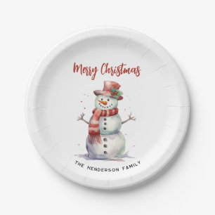 Plato De Papel Feliz hombre de nieve Feliz Personalizado navideño
