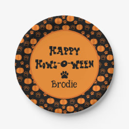 Plato De Papel Feliz Howl-O-Ween Perro Personalizado de Halloween