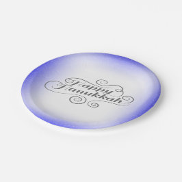 Plato De Papel Feliz Janucá de fondo azul blanco de 2 tonos
