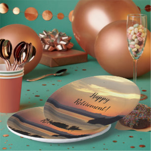 Plato De Papel Feliz Jubilación Naranja Seascape Sunset