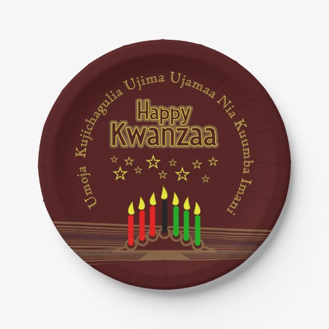 Plato De Papel Feliz Kwanzaa Siete principios 7" (Anverso)
