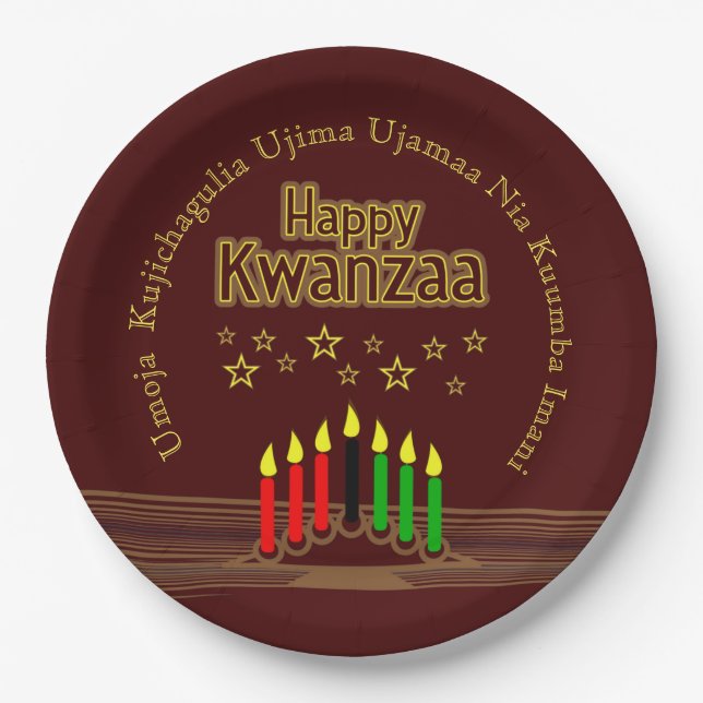 Plato De Papel Feliz Kwanzaa Siete principios 9" (Anverso)