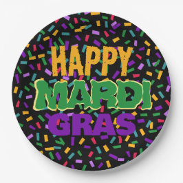 Plato De Papel feliz mardi gras confetty black