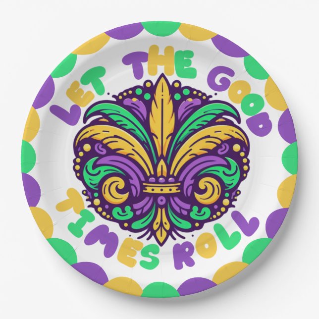 Plato De Papel Feliz Mardi Gras fleur-de-lis (Anverso)
