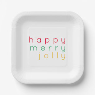 Plato De Papel FELIZ MERRY JOLLY 7" Placas cuadradas de papel