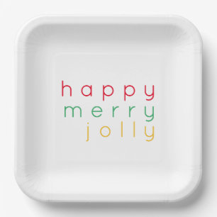 Plato De Papel FELIZ MERRY JOLLY 9" Placas cuadradas de papel