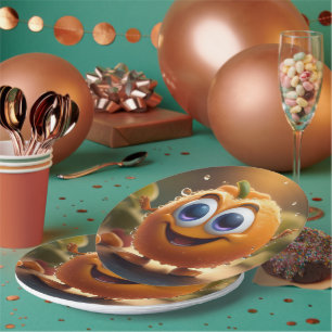 Plato De Papel Feliz Naranja animado 3d,