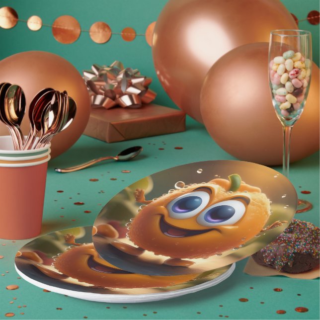 Plato De Papel Feliz Naranja animado 3d, (Multi)