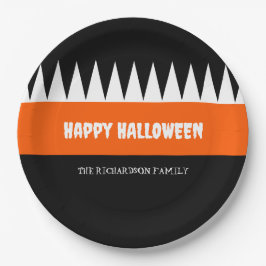 Plato De Papel Feliz Naranja de Halloween negro personalizado