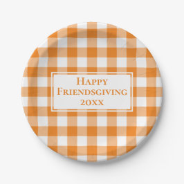 Plato De Papel Feliz Naranja White Gingham Plaid