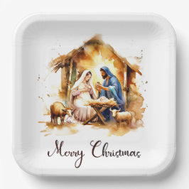 Plato De Papel Feliz Natividad de Navidad