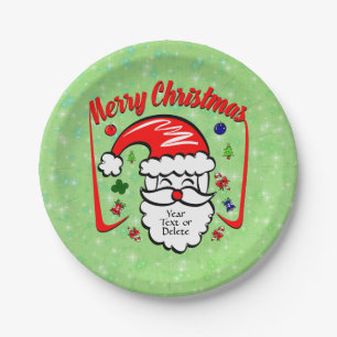 Plato De Papel Feliz Navidad 20xx Santa con Gorra y espárragos 7"