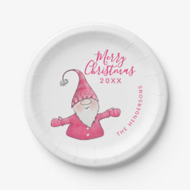 Plato De Papel Feliz Navidad a Personalizado blanco y rosa