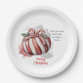Plato De Papel Feliz Navidad acuarela Candy Cane Candy