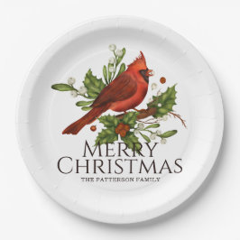 Plato De Papel Feliz Navidad al cardenal rojo Holly Personalizado