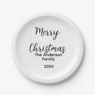 Plato De Papel Feliz Navidad añadir apellido año texto personaliz