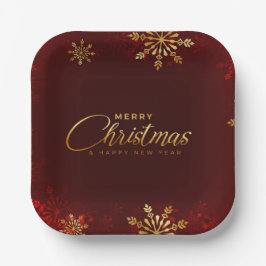 Plato De Papel Feliz Navidad Año Nuevo Año Rojo Guión Dorado Invi