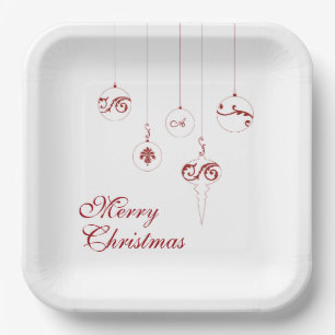 Plato De Papel Feliz Navidad Berry Red Monograma Bauble