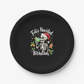 Plato De Papel Feliz Navidad Bitchachos Cráneo Divertido Español 