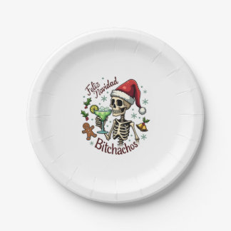Plato De Papel Feliz Navidad Bitchachos Cráneo Divertido Español