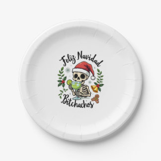 Plato De Papel Feliz Navidad Bitchachos Funny Skull Spanish Merry